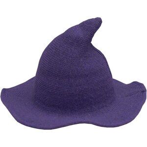 🆕Women's Purple Wide Brim Spire Knitted Wool Witch Cap Halloween Party Decor